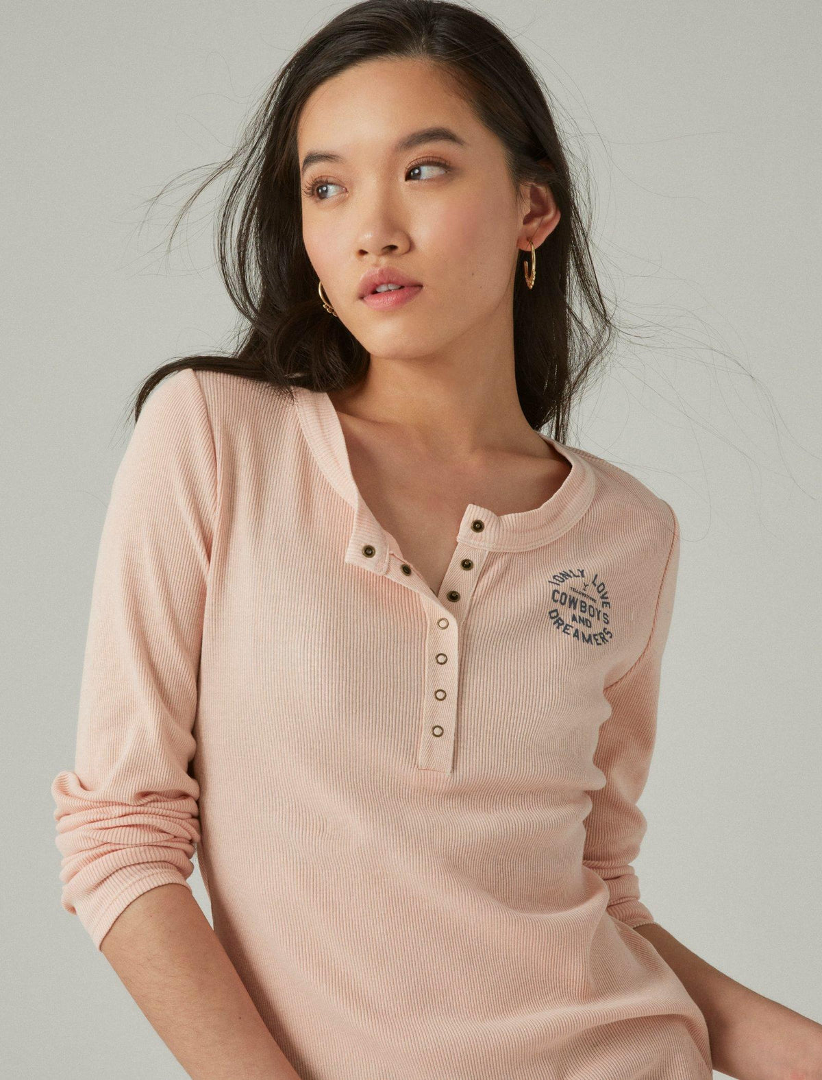 Lucky Brand Yellowstone I Only Love Cowboys Button Henley Rose Cloud