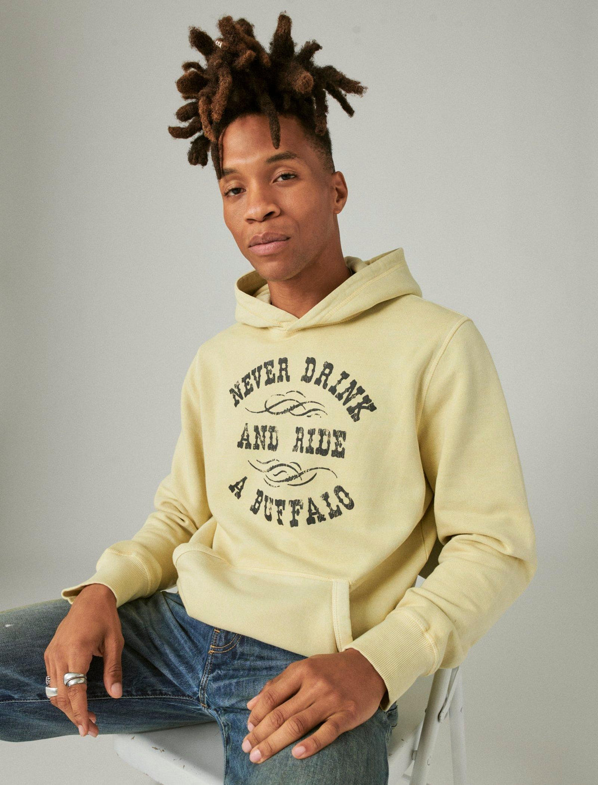 Lucky Brand Yellowstone Never Drink Hoodie Oyster Gray